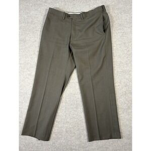 Tom James 38L Khaki Pleated Cuffed 100% Wool Mens Dress Pants